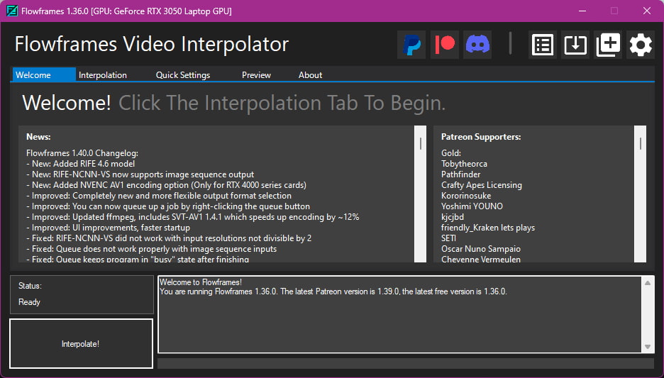 Interface du logiciel Flowframes