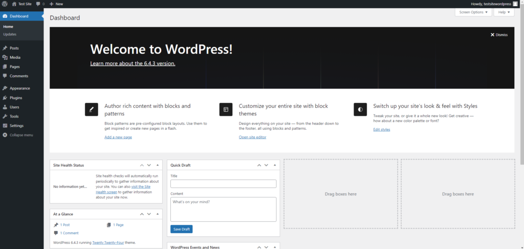 Interface de WordPress