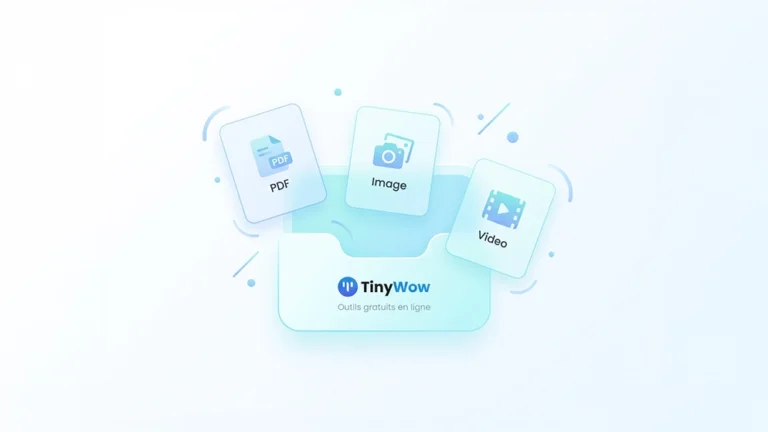 Illustration représentant TinyWow, une boîte à outils en ligne pour gérer des fichiers PDF, images et vidéos