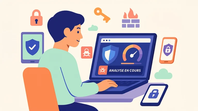 Illustration d’un utilisateur analysant son ordinateur avec un antivirus gratuit