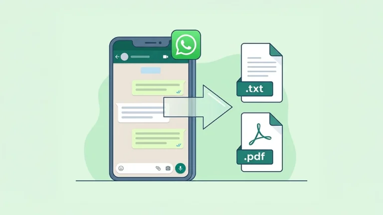 Illustration montrant l'export d'une discussion WhatsApp vers un fichier texte et un PDF