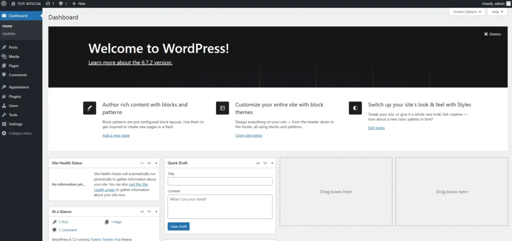 WordPress interface miniature