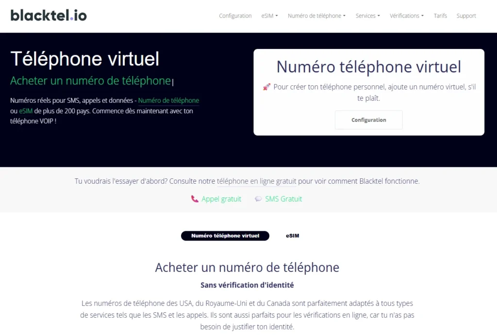Numéro de téléphone virtuel Blacktel pour WhatsApp et Telegram avec numéro privé et SMS de vérification
