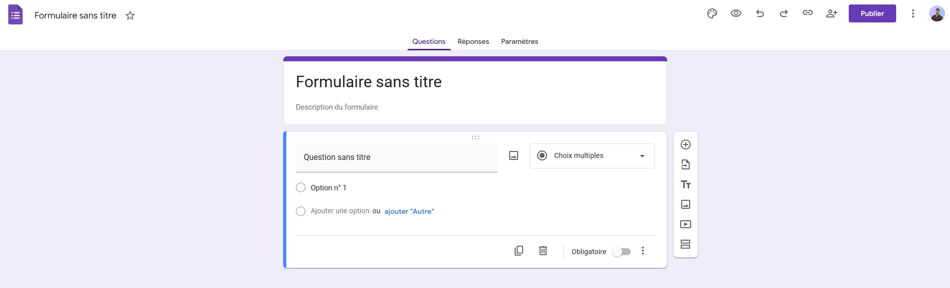 Exemple de formulaire Google Forms vierge prêt à être personnalisé