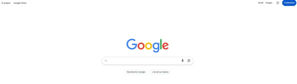 Page d’accueil du moteur de recherche Google affichée dans un navigateur web