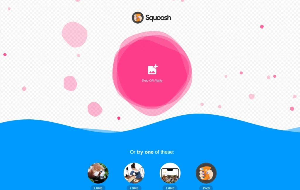 Interface de l'outil Squoosh pour compresser et convertir les images