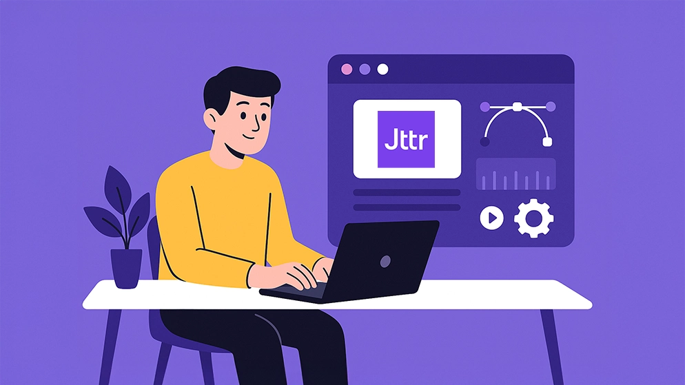 Illustration d’un utilisateur créant une animation web avec l’outil Jitter.
