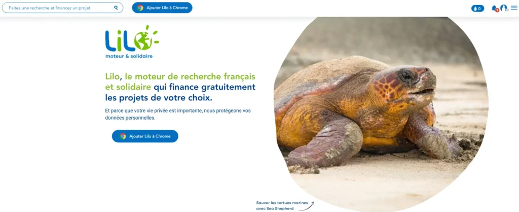 Page d’accueil du moteur de recherche solidaire Lilo