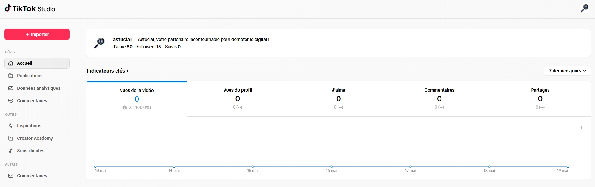 Interface web de TikTok Studio montrant les outils de gestion pour créateurs de contenu