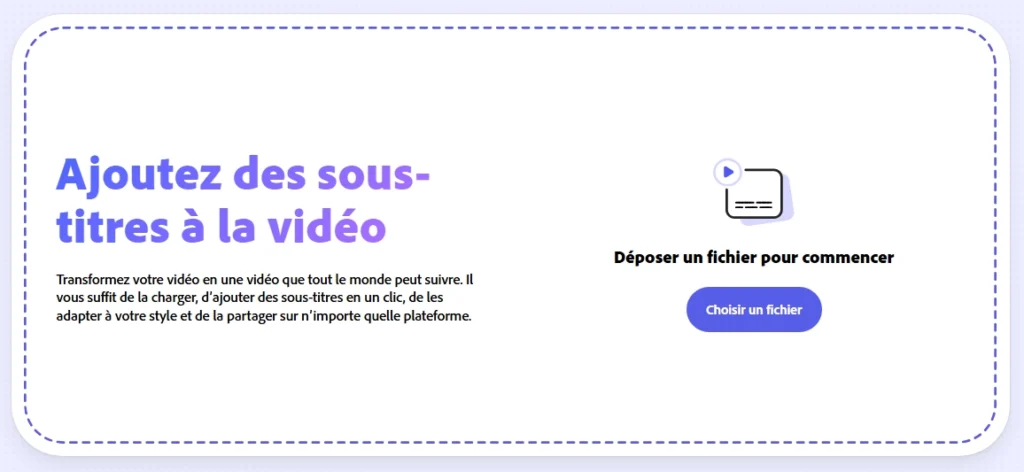 Écran d'Adobe Podcast permettant d'ajouter des sous-titres automatiquement à une vidéo avant publication sur les réseaux sociaux