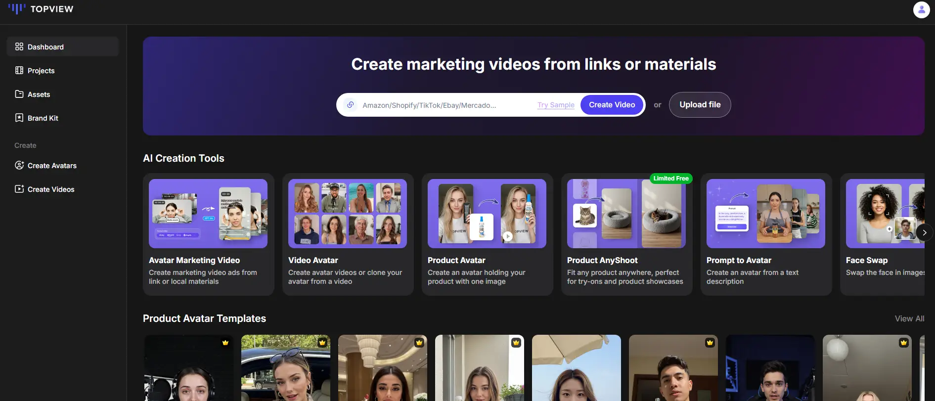 Aperçu de l’interface de Topview AI pour créer des vidéos marketing générées par intelligence artificielle