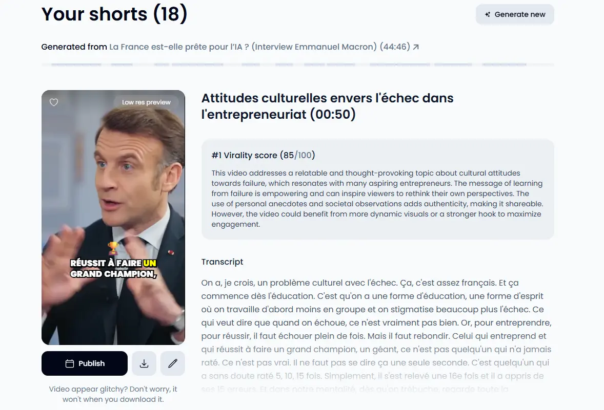 Exemple de clip vidéo généré automatiquement par Klap à partir d’une interview