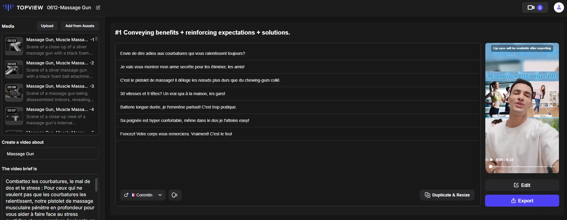 Exemple de vidéo générée avec Topview AI à partir d’un script, affichée sur le tableau de bord utilisateur