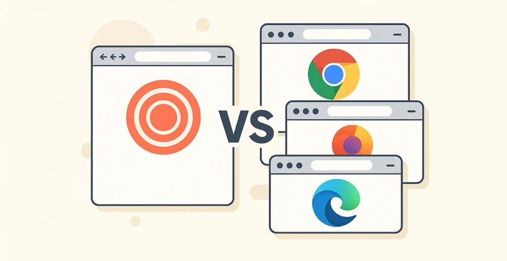 Comparatif visuel entre Zen Browser et d'autres navigateurs populaires en 2025