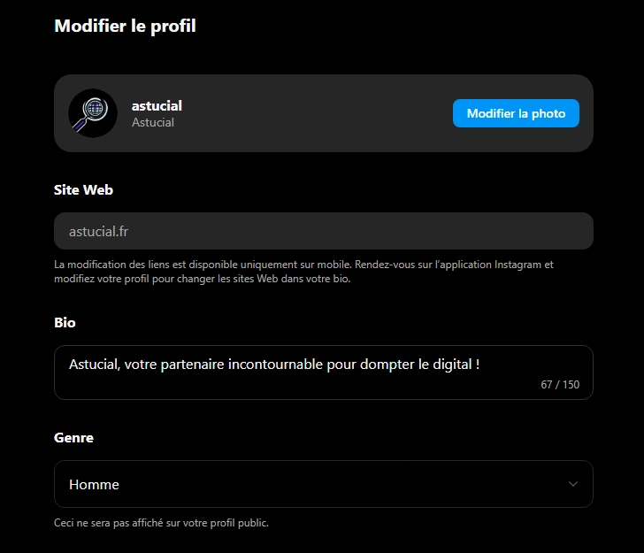 Exemple d’ajout d’un lien Linktree dans la bio d’un profil Instagram.