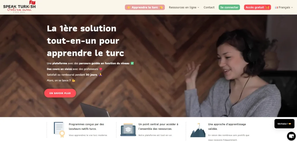 Plateforme Speak Turkish Online pour apprendre le turc en ligne avec des cours guidés