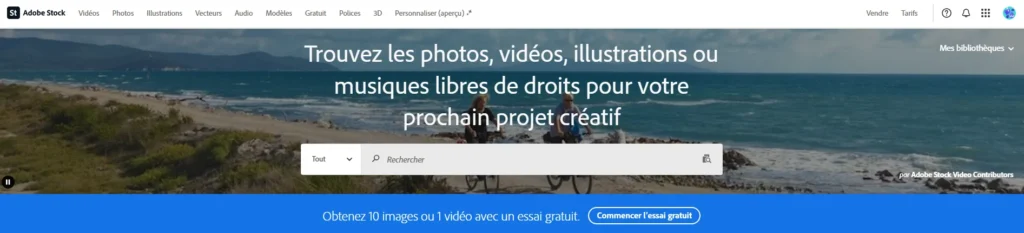 Capture d’écran du site Adobe Stock, banque d’images professionnelles libres de droit