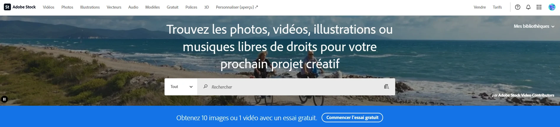 Capture d’écran du site Adobe Stock, banque d’images professionnelles libres de droit