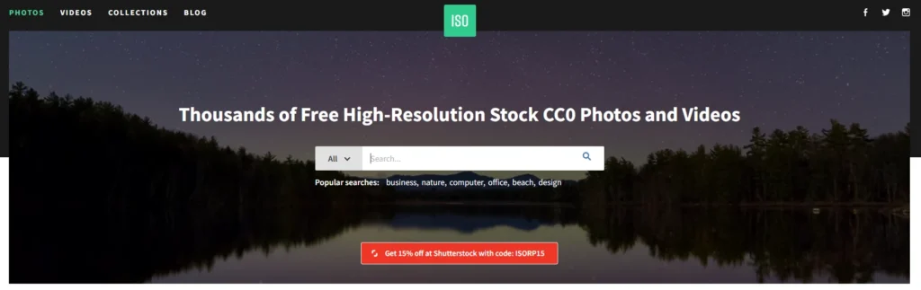 Capture d’écran du site ISO Republic, photos libres de droit créatives et modernes