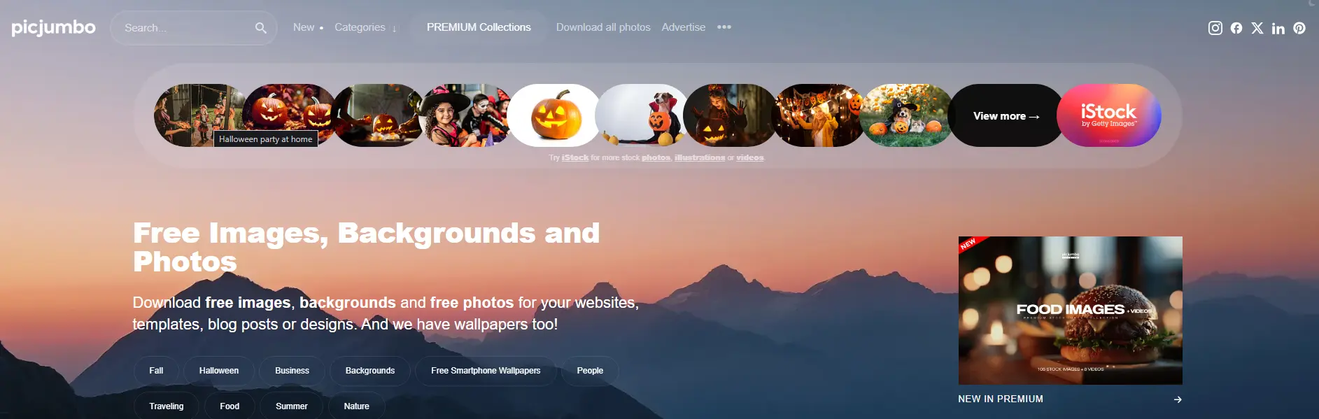 Capture d’écran du site PicJumbo, photos libres de droit gratuites et premium