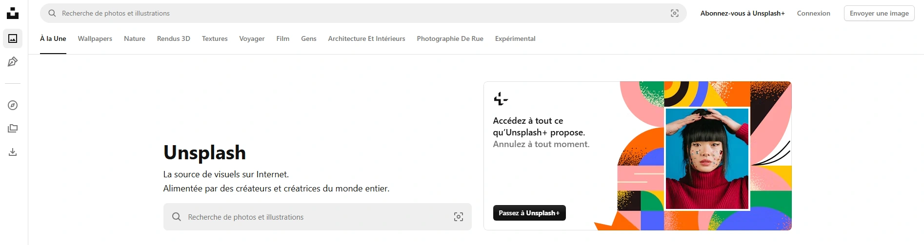 Capture d’écran du site Unsplash, photos libres de droit artistiques et gratuites