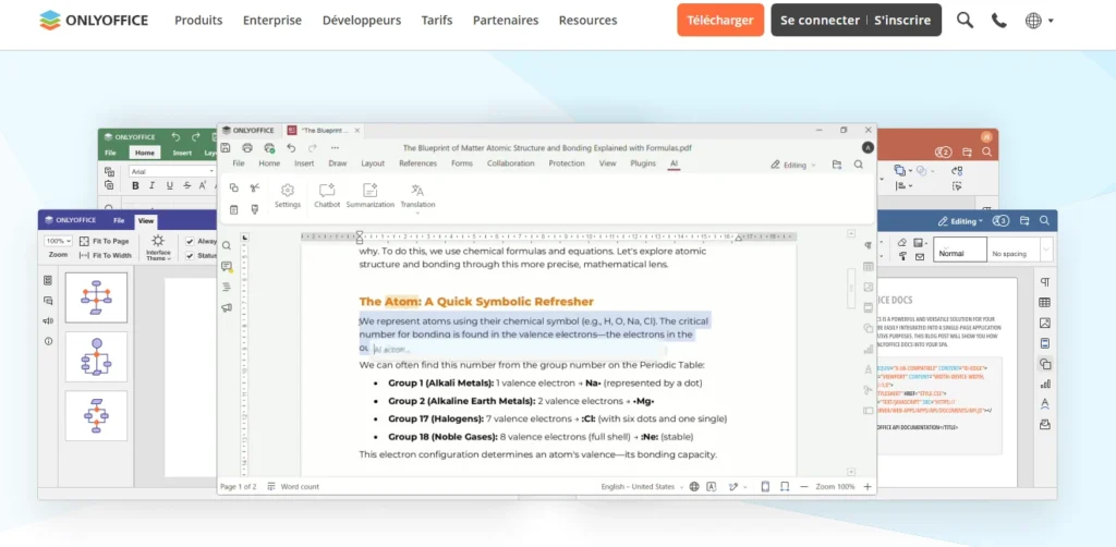 Capture d’écran de OnlyOffice Docs montrant l’interface du traitement de texte.