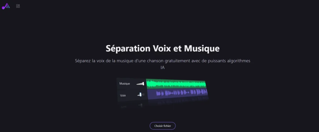 Interface de la nouvelle version premium de VocalRemover.org avec algorithmes améliorés pour supprimer la voix d’une chanson.