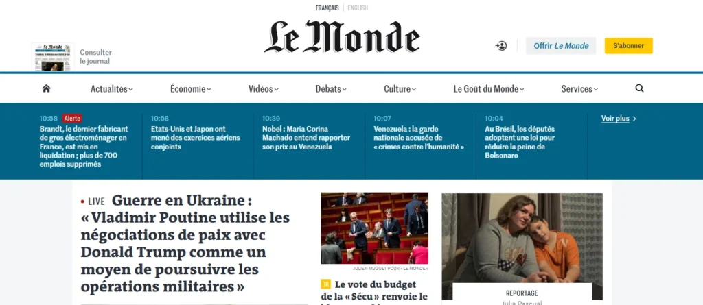Capture d’écran du site Le Monde.