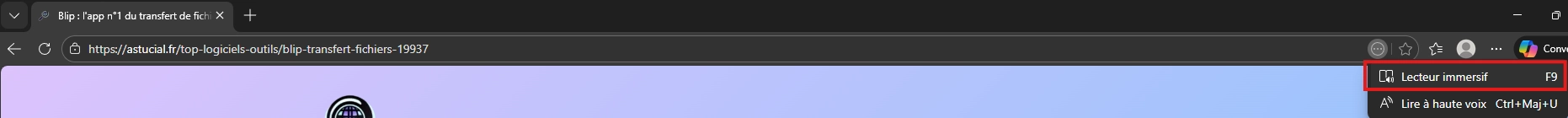 Icône du mode lecture (Lecteur immersif) dans la barre d'adresse de Microsoft Edge.