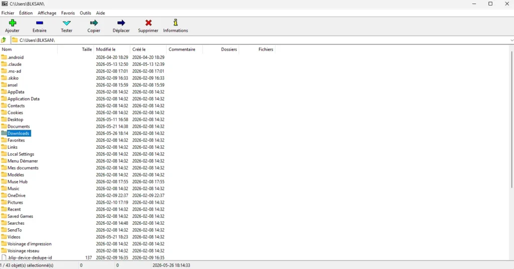 Interface du logiciel 7-Zip sous Windows