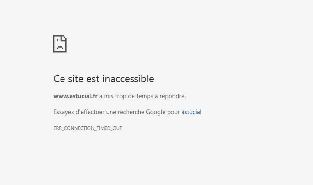 Capture d'écran d'une erreur de connexion indiquant que le site astucial.fr est inaccessible.