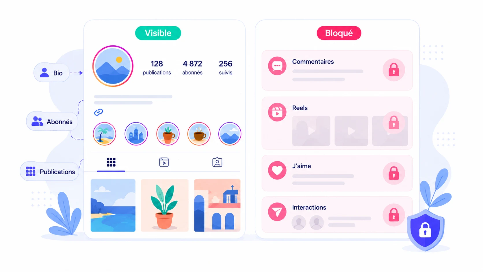 Contenus Instagram accessibles et bloqués sans connexion