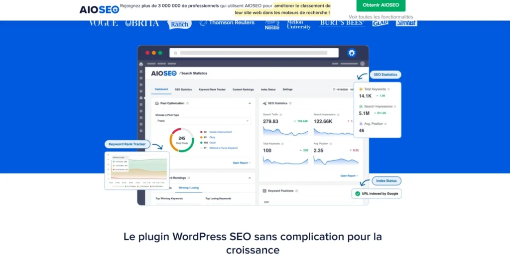 Interface du site All in One SEO sur WordPress
