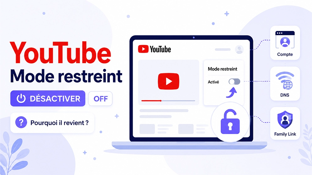 Illustration pour désactiver le mode restreint sur YouTube et identifier son origine : compte, DNS ou Family Link