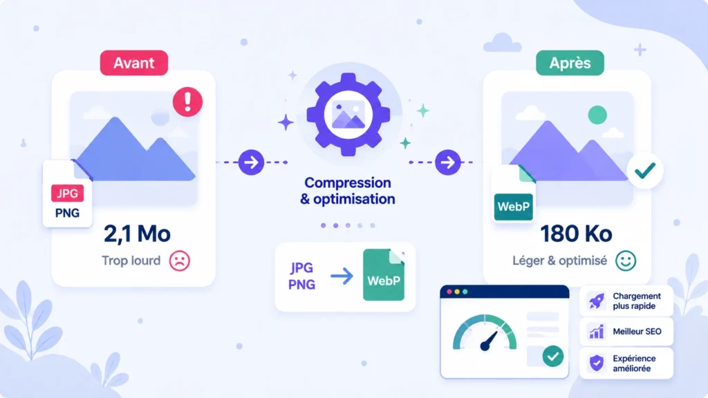 Exemple de compression d’une image JPG ou PNG lourde vers un fichier WebP plus léger