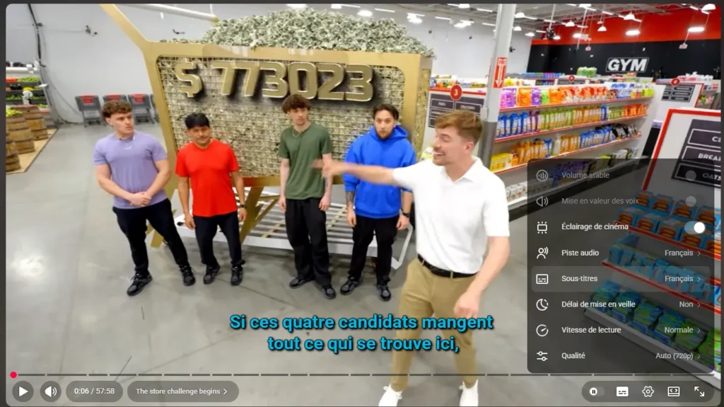 Vidéo de MrBeast sur YouTube avec les sous-titres FR